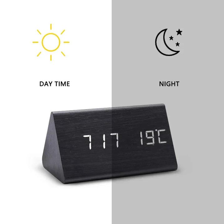 Wooden LED Clock with Voice Control - EcoClock-Brown Triangle-Nora Luxe