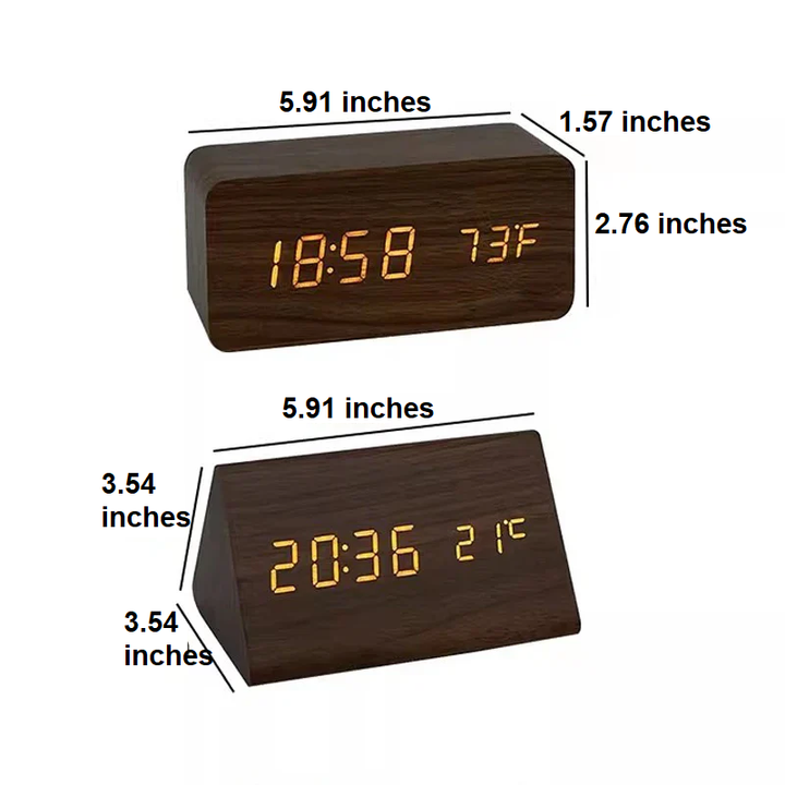 Wooden LED Clock with Voice Control - EcoClock-Brown Triangle-Nora Luxe