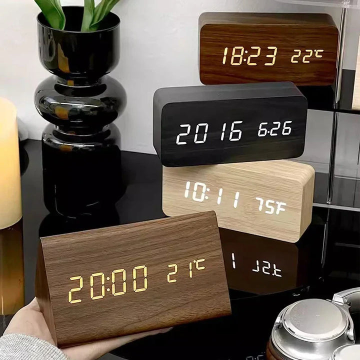 Wooden LED Clock with Voice Control - EcoClock-Brown Triangle-Nora Luxe