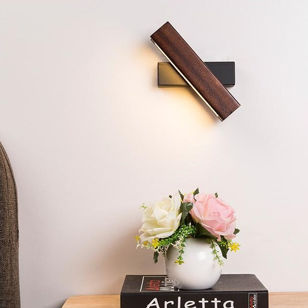 Wooden LED Wall Lamp with Rotating Function - Twilight Pivot-Dark Wood-8.27 × 1.97 in-Nora Luxe
