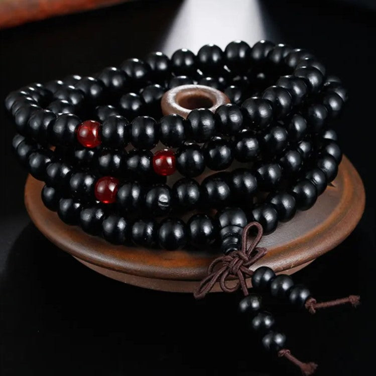 Wooden Meditation Prayer Beads Bracelet | Natural Wooden Jewellery-BLACK-Nora Luxe