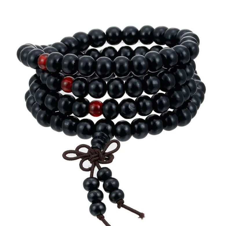 Wooden Meditation Prayer Beads Bracelet | Natural Wooden Jewellery-BLACK-Nora Luxe