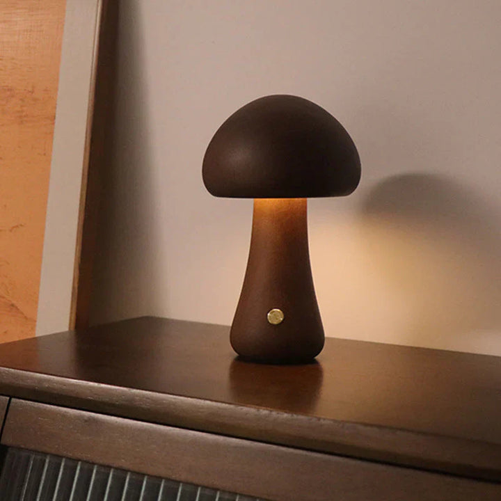 Wooden Mushroom LED Night Light - GlowShroom-Walnut-A-Nora Luxe