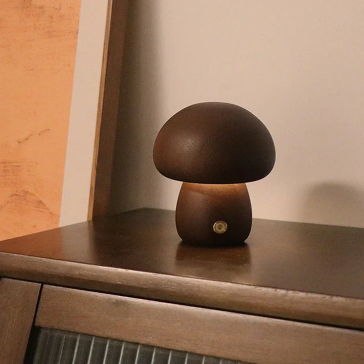 Wooden Mushroom LED Night Light - GlowShroom-Walnut-A-Nora Luxe