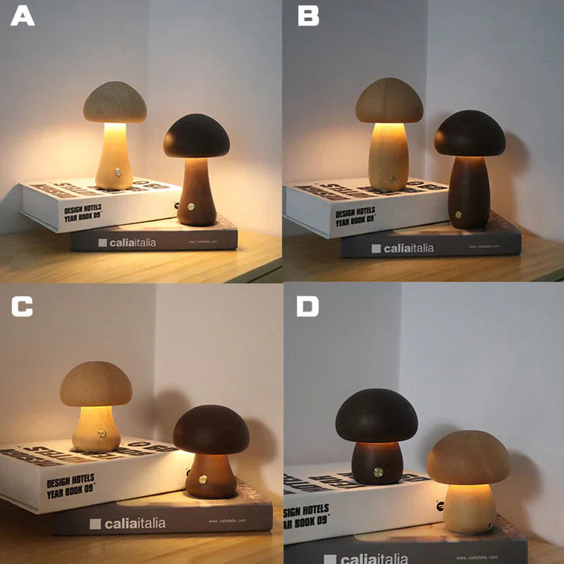 Wooden Mushroom LED Night Light - GlowShroom-Walnut-A-Nora Luxe