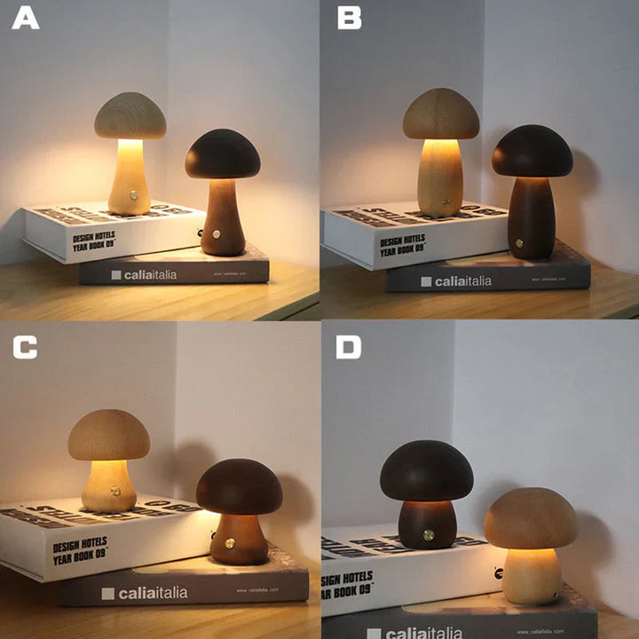 Wooden Mushroom LED Night Light - GlowShroom-Walnut-A-Nora Luxe
