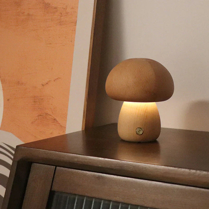 Wooden Mushroom LED Night Light - GlowShroom-Walnut-A-Nora Luxe