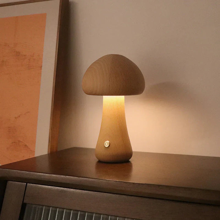Wooden Mushroom LED Night Light - GlowShroom-Walnut-A-Nora Luxe
