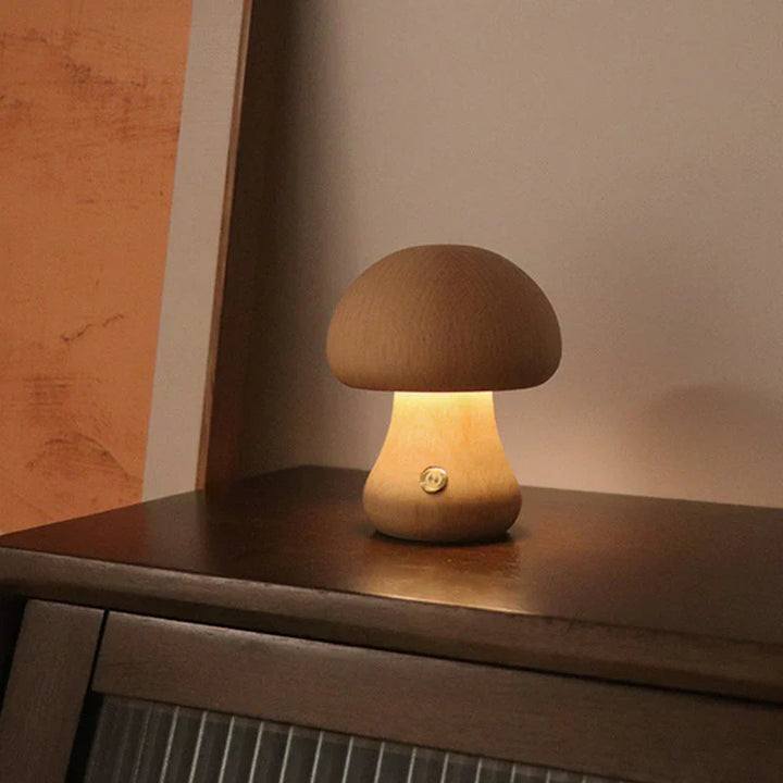 Wooden Mushroom LED Night Light - GlowShroom-Walnut-A-Nora Luxe