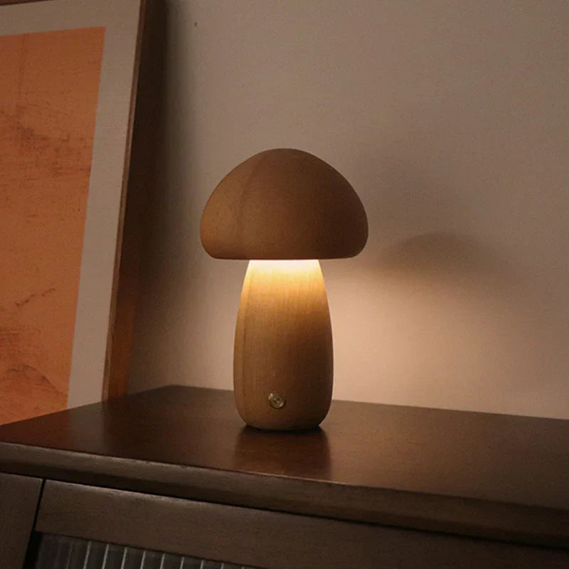 Wooden Mushroom LED Night Light - GlowShroom-Walnut-A-Nora Luxe