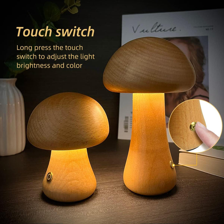 Wooden Mushroom LED Night Light - GlowShroom-Walnut-A-Nora Luxe