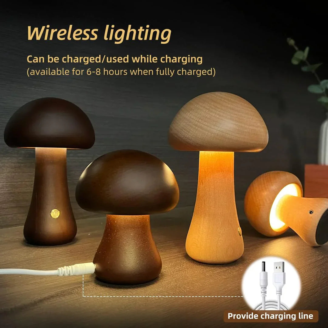 Wooden Mushroom LED Night Light - GlowShroom-Walnut-A-Nora Luxe