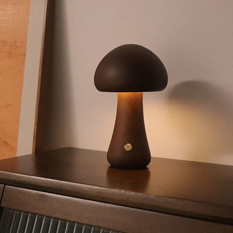 Wooden Mushroom LED Night Light - GlowShroom-Walnut-A-Nora Luxe