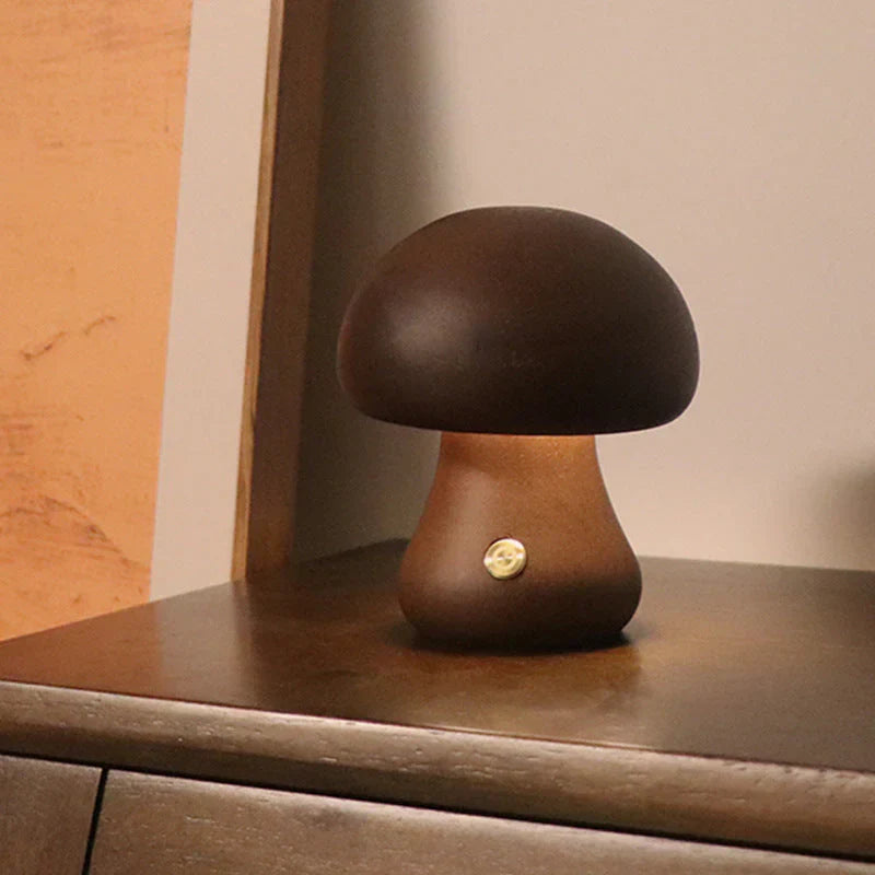 Wooden Mushroom LED Night Light - GlowShroom-Walnut-A-Nora Luxe