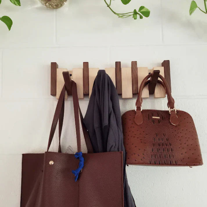 Wooden Piano Style Coat Rack - Melodia-4 hooks-Walnut and beach wood-Nora Luxe