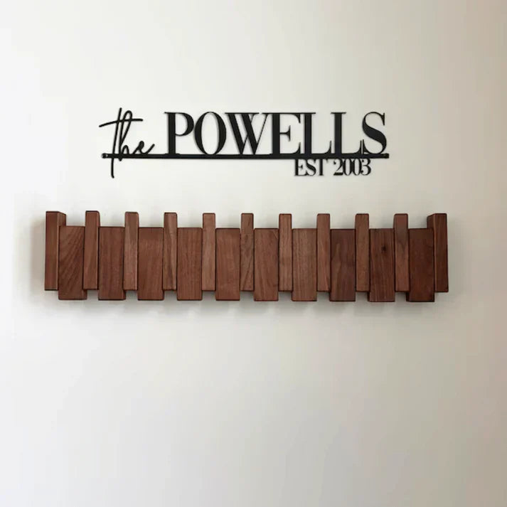 Wooden Piano Style Coat Rack - Melodia-4 hooks-Walnut and beach wood-Nora Luxe