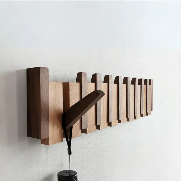 Wooden Piano Style Coat Rack - Melodia-4 hooks-Walnut and beach wood-Nora Luxe