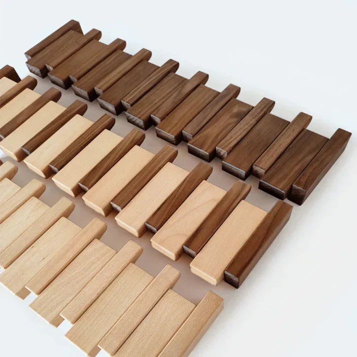 Wooden Piano Style Coat Rack - Melodia-4 hooks-Walnut and beach wood-Nora Luxe