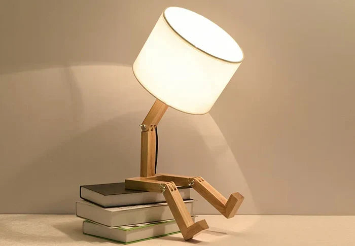 Wooden Table Lamp with Book Holder - RutanFlex-Table Lamp-Nora Luxe