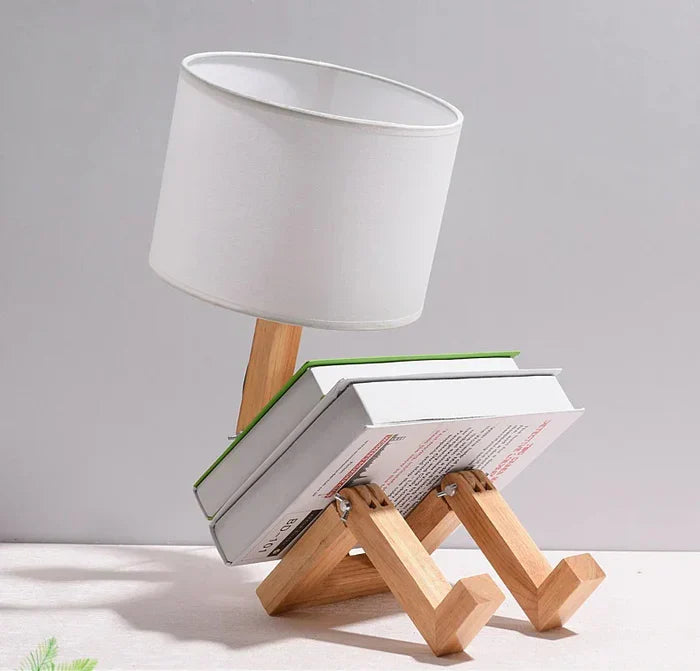 Wooden Table Lamp with Book Holder - RutanFlex-Table Lamp-Nora Luxe