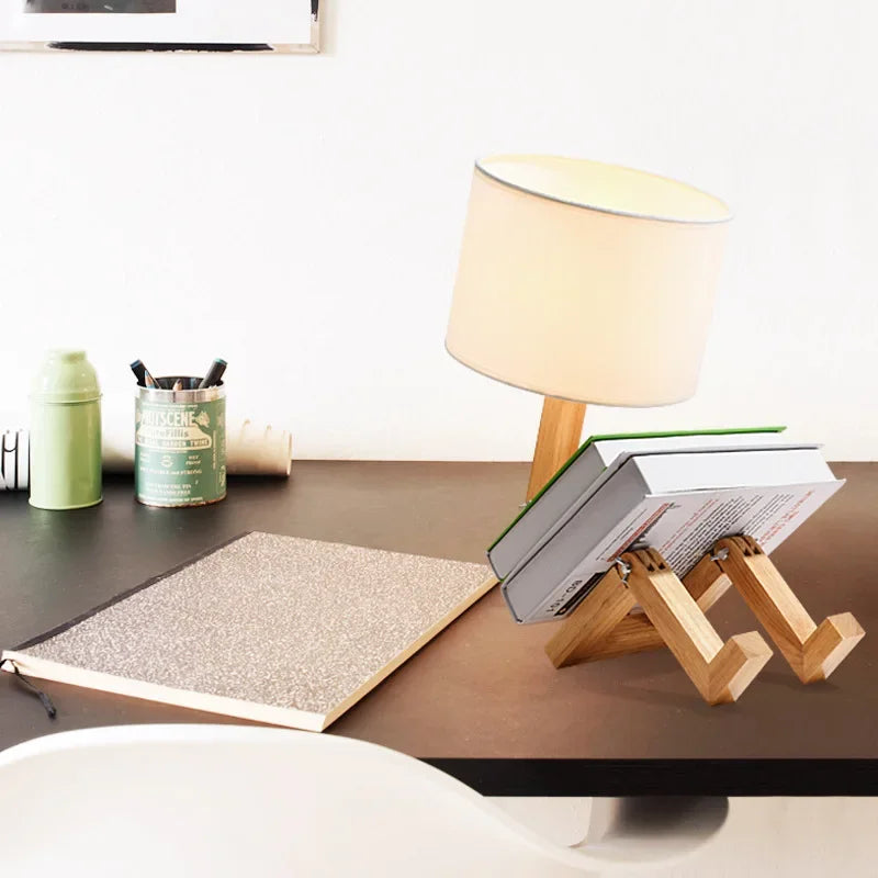 Wooden Table Lamp with Book Holder - RutanFlex-Table Lamp-Nora Luxe