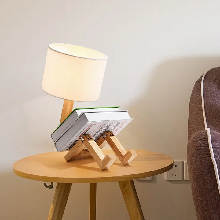 Wooden Table Lamp with Book Holder - RutanFlex-Table Lamp-Nora Luxe