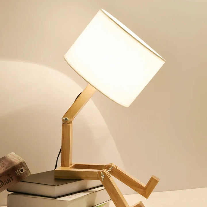 Wooden Table Lamp with Book Holder - RutanFlex-Table Lamp-Nora Luxe