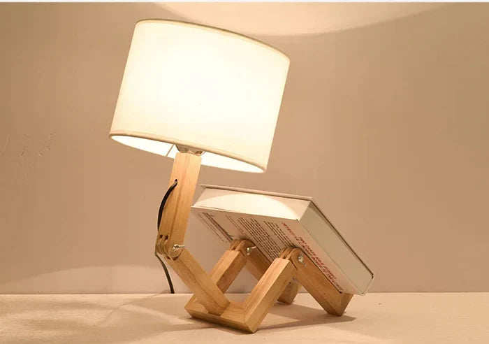 Wooden Table Lamp with Book Holder - RutanFlex-Table Lamp-Nora Luxe