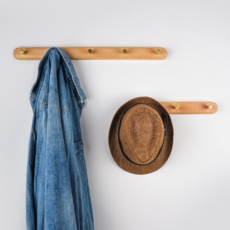 Wooden Wall Coat Rack with Brass Hooks - LignaHook-Beech wood-2 hooks (20cm)-The Livary