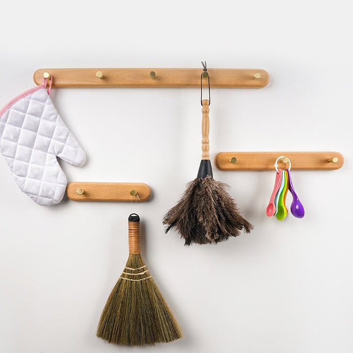 Wooden Wall Coat Rack with Brass Hooks - LignaHook-Beech wood-2 hooks (20cm)-The Livary