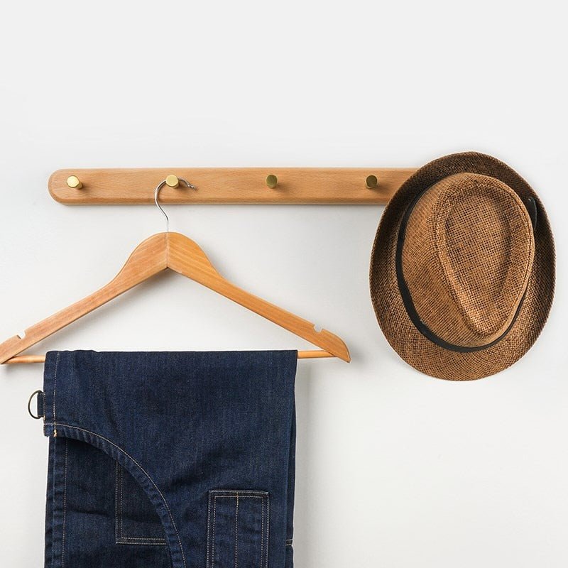 Wooden Wall Coat Rack with Brass Hooks - LignaHook-Beech wood-2 hooks (20cm)-The Livary
