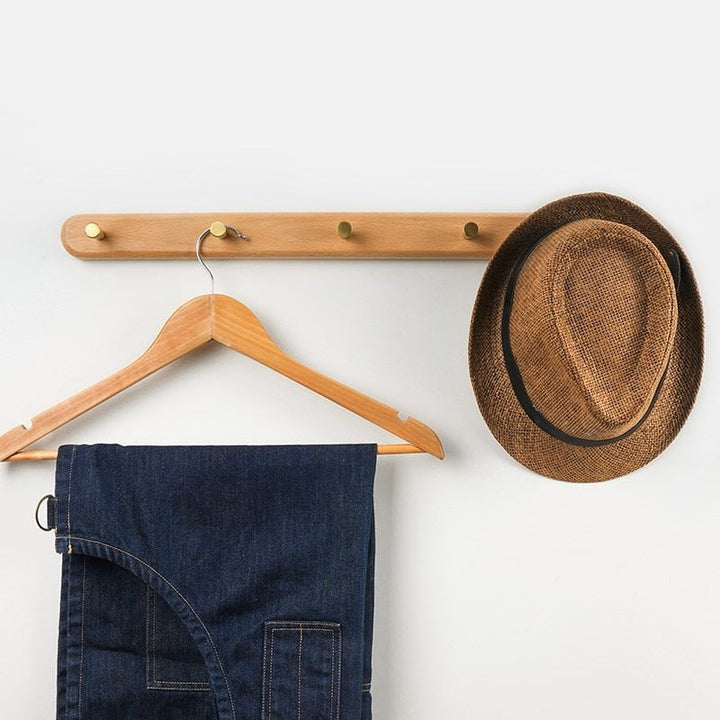 Wooden Wall Coat Rack with Brass Hooks - LignaHook-Beech wood-2 hooks (20cm)-The Livary