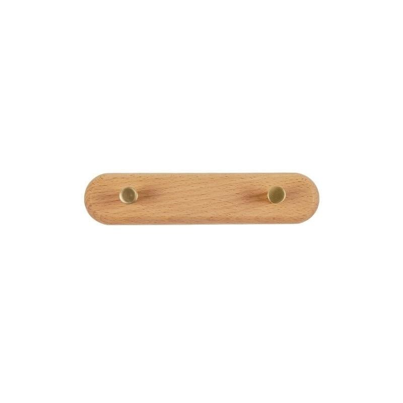 Wooden Wall Coat Rack with Brass Hooks - LignaHook-Beech wood-2 hooks (20cm)-The Livary