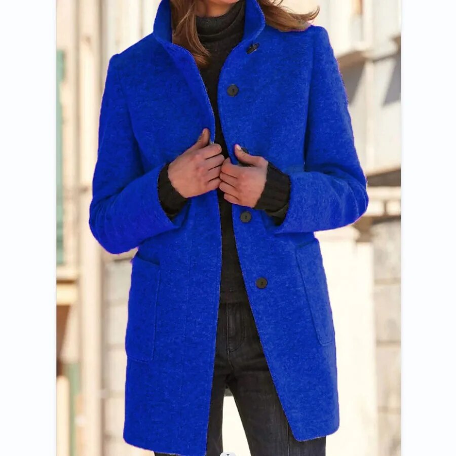 Wool coat with button closure for women - Eva-Blue-S-Nora Luxe