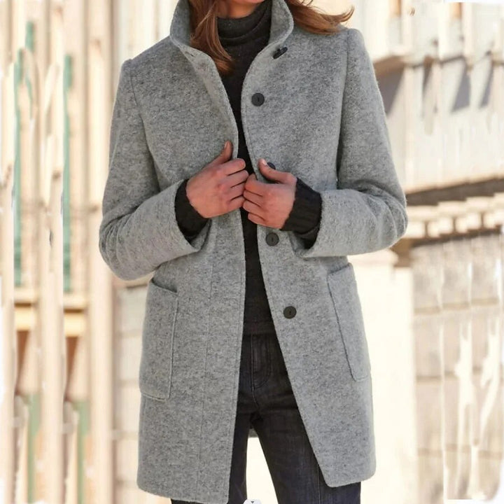 Wool coat with button closure for women - Eva-Gray-S-Nora Luxe