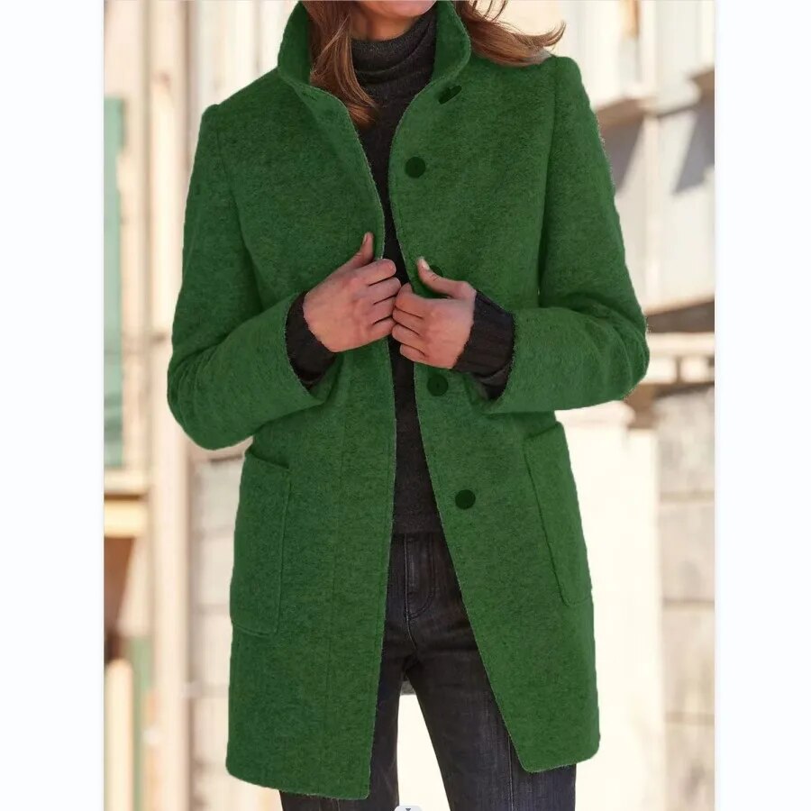Wool coat with button closure for women - Eva-Green-S-Nora Luxe