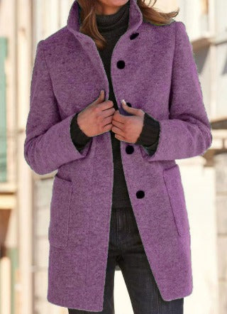 Wool coat with button closure for women - Eva-Purple-S-Nora Luxe