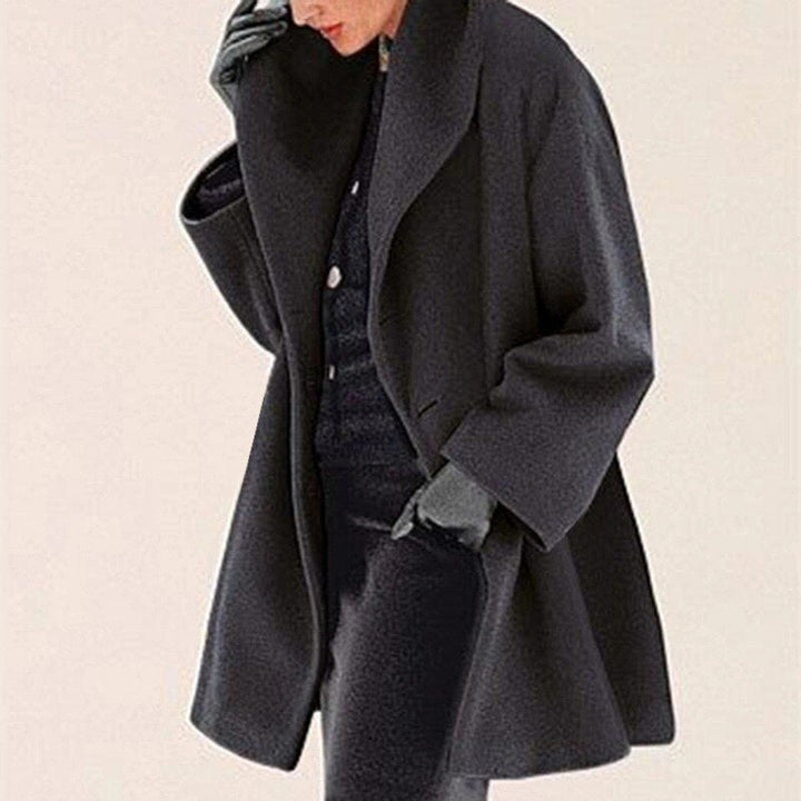 Wool Ladies' Coat with Wide Collar - Mila-Black-S-Nora Luxe
