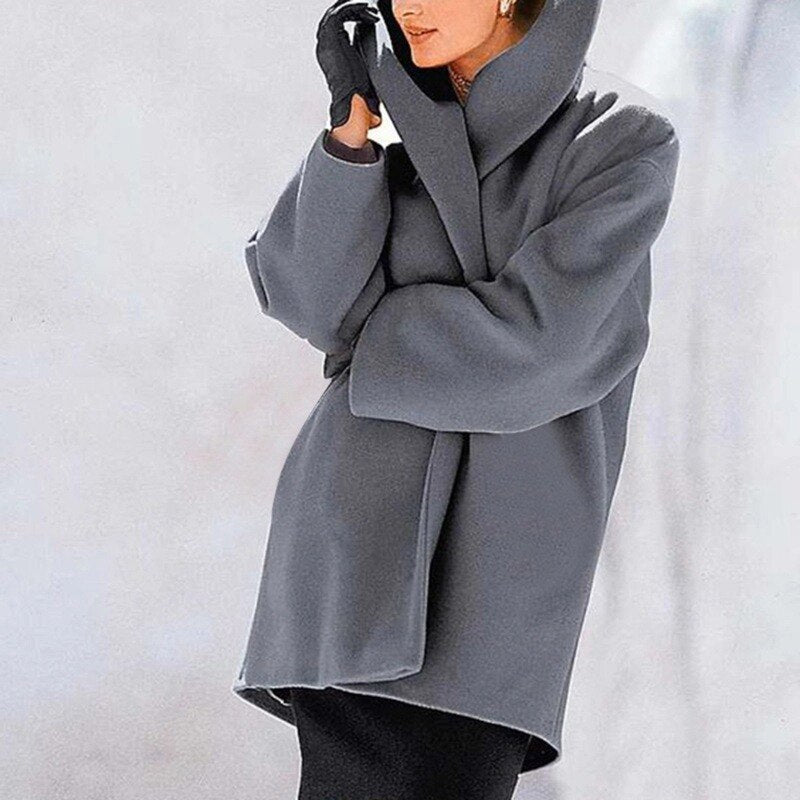 Wool Ladies' Coat with Wide Collar - Mila-Gray-S-Nora Luxe