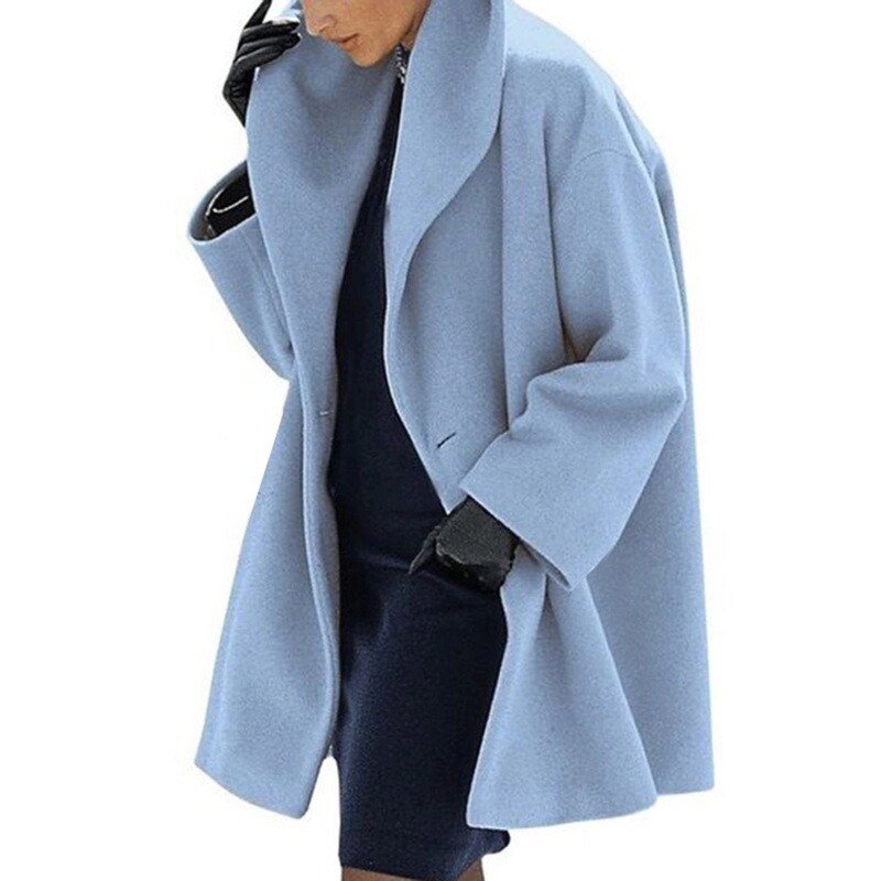 Wool Ladies' Coat with Wide Collar - Mila-Light Blue-S-Nora Luxe