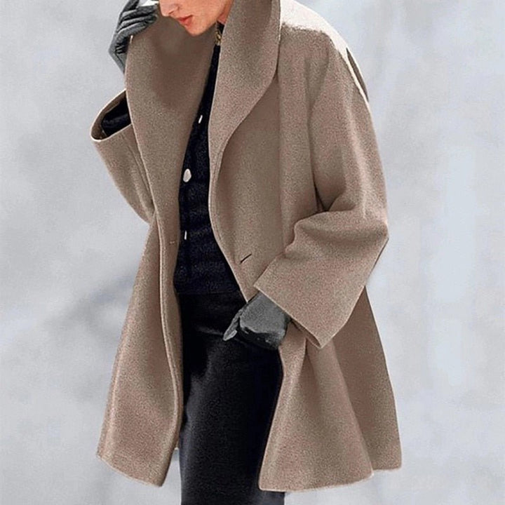 Wool Ladies' Coat with Wide Collar - Mila-Light Brown-S-Nora Luxe