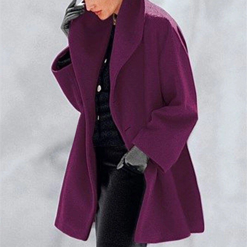 Wool Ladies' Coat with Wide Collar - Mila-Purple-S-Nora Luxe