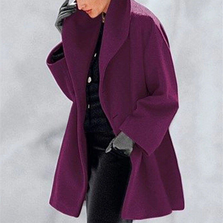 Wool Ladies' Coat with Wide Collar - Mila-Purple-S-Nora Luxe