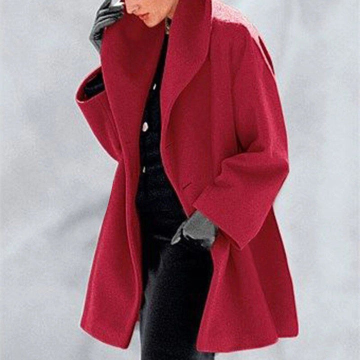 Wool Ladies' Coat with Wide Collar - Mila-Red-3XL-Nora Luxe