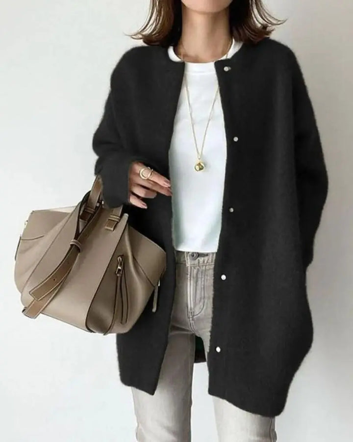 Wool-Mohair Women's Cardigan - Elise-Black-S-Nora Luxe