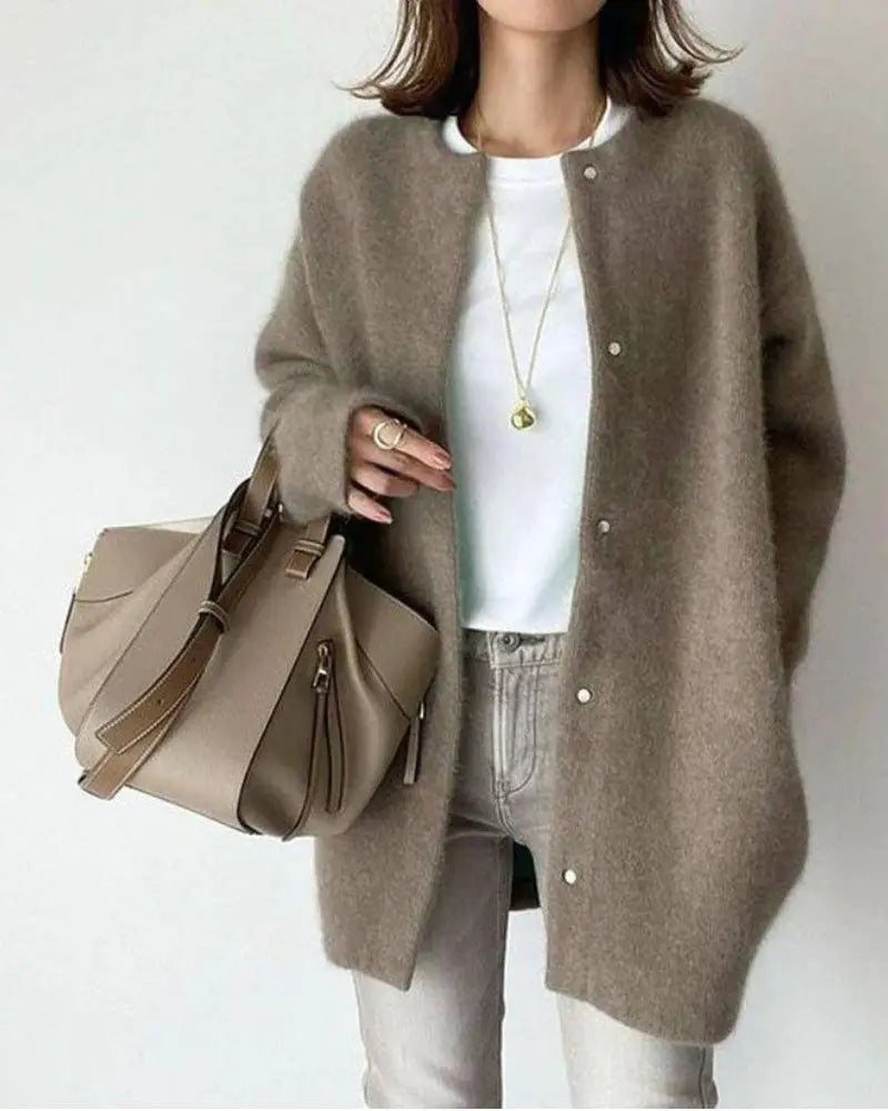 Wool-Mohair Women's Cardigan - Elise-Dark Brown-S-Nora Luxe