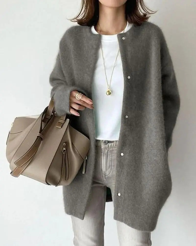 Wool-Mohair Women's Cardigan - Elise-Gray-S-Nora Luxe