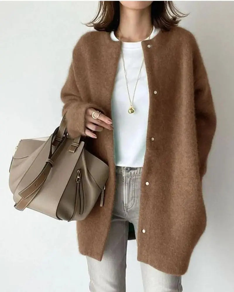Wool-Mohair Women's Cardigan - Elise-Khaki-S-Nora Luxe