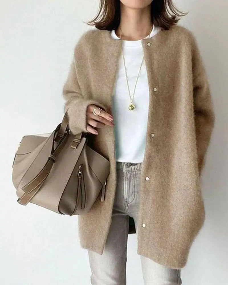 Wool-Mohair Women's Cardigan - Elise-Light Brown-S-Nora Luxe