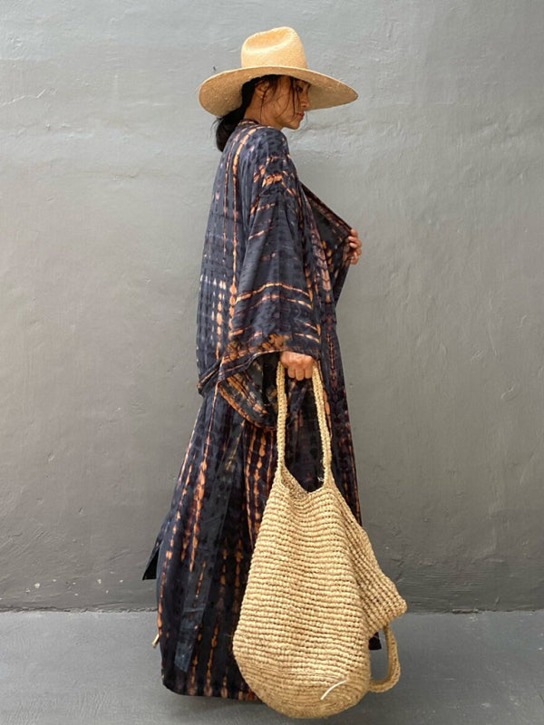 Woven kimono with tie belt – Leona-Pink-One size fits all-Nora Luxe